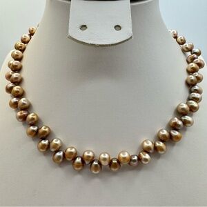 Stunning Golden Freshwater Pearl Necklace Artisan & Sterling Silver Clasp